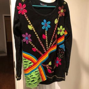 Black top with gorgeous appliqué flowers